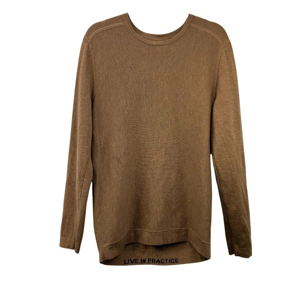 Lululemon Men's Small Crew Neck Sweater 100% Merino Wool Brown Long Sleeve